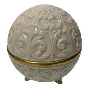 Vintage Lenox Potpourri Holder W/Lid Made in USA 24-K Gold Trim Embossed Ivory